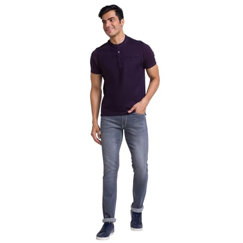 Image of Parx Men's Pure Linen Solid Pattern Regular Fit Henley Neck Half Sleeve Casual T-Shirt