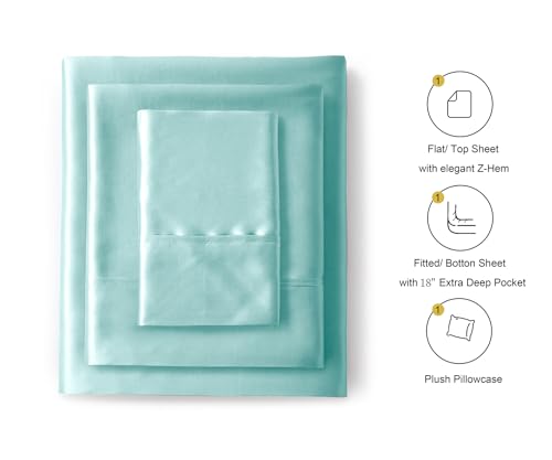 Image of Lanest Housing Silk Satin Sheets, Twin XL Size Satin Bed Sheet Set with Deep Pockets, Cooling Soft and Hypoallergenic Satin Sheets Twin XL - Aqua