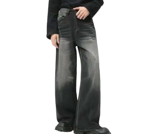 Men Wide Leg Loose Fit Denim Pants Washed Casual Straight Summer High Street Style Trousers