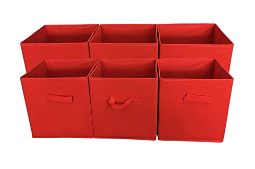 Sodynee Foldable Cloth Storage Cube Basket Bins Organizer Containers Drawers, 6 Pack, Red