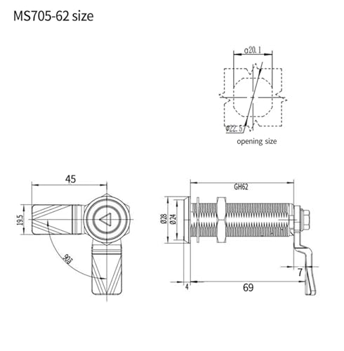 Serrure d'armoire extérieure MS705-62 triangle pour protéger vos compteurs