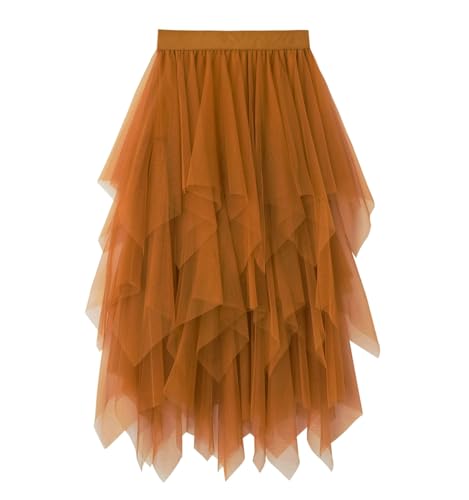 Tulle Skirts for Women Long Fairy Midi Skirt Mesh Layered Tutu A-Line Skirts Elastic High Waist Casual Skirts 2025