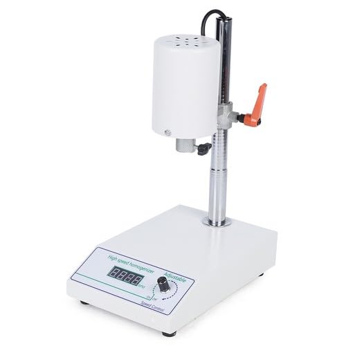 High Speed Homogenizer, Lab Disperser Emulsifier, Overhead Homogenizer Mixing, 8000 to 22000RPM Lab Homogenizers Emulsifier Disperser with Two Working Heads for Lab, School， 110V