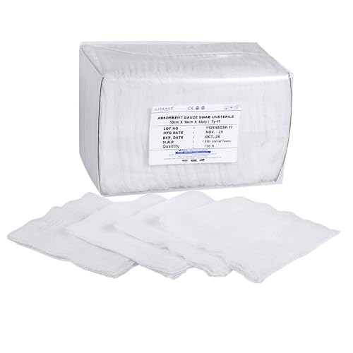 Image of LIFEMED Non-Sterile Gauze Swabs 10 x 10 cm, 12 Ply Cotton Medical Gauze Pads for Wound Dressing & First Aid (Pack of 100)