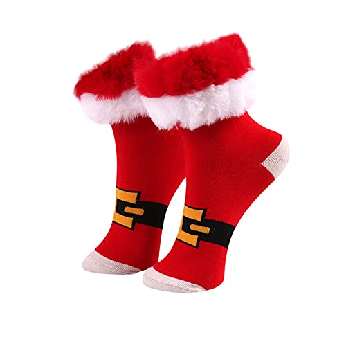 SHEGNSI Red Cotton Christmas Socks, Santa Cosply Dress Up Red Stockings, Red Tube Garter Belt in Black Leather
