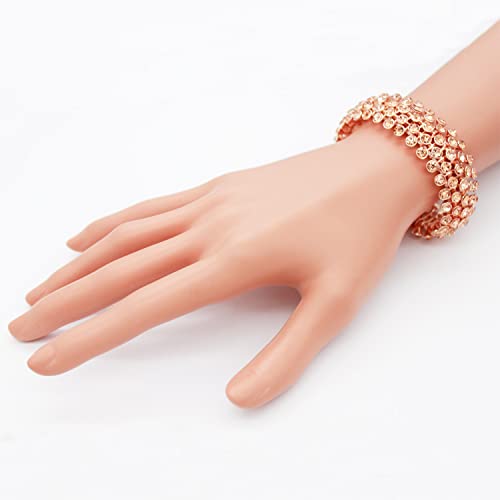 Lavencious Tennis 5 Row Rhinestone Stretch Bracelets Bridal Evening Party Jewelry For Woman Bangle (Rose Gold) #TOP3