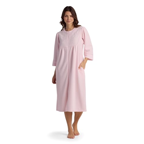 Miss Elaine Women's Brushed Back Terry Long Robe, Zipper Robe, Sleepwear and Loungewear