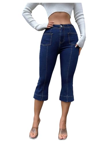 Floerns Women's Capri Jeans Mid Waist Trendy Stretchy Flare Leg Denim Pants