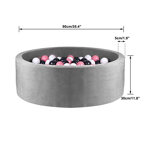 Kids Memory Foam Round Ball Pit, Kiddie Balls Pool, Deluxe Handmade Soft | Quality and Durable Premium Drypool with Non-Toxic Safe Materials, Indoor Outdoor Nursery Early Education Baby Playpen (Gray) - Thumbnail 4
