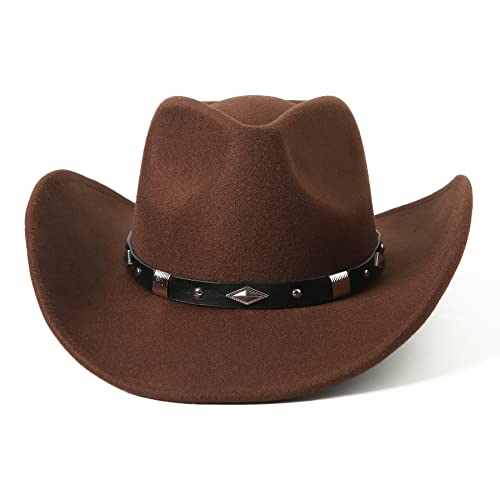 Lanzom Women Men Classic Felt Wide Brim Western Cowboy Cowgirl Hat With Belt Buckle thumb #2