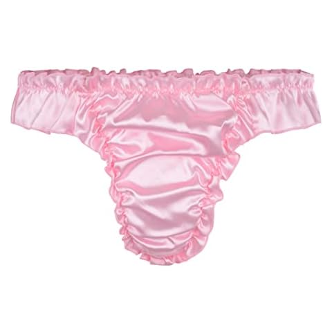 Satini Men's Satin Ruffle Low Rise Sissy Thong Tanga Knickers Briefs Panties (Baby Pink, L) Cover