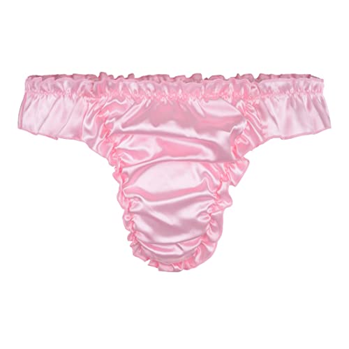 Satini Men's Satin Ruffle Low Rise Sissy Thong Tanga Knickers Briefs Panties