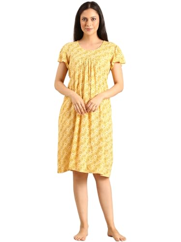 Image of Rupa Jon Aishwarya Women Short Printed Nighty in Premium Cotton Blend Fabric, Midi Length, Night Dress, Three-Fourth Length for Comfortable Everyday Wear