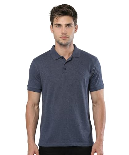 Scott International Men’s Cotton Polo T-Shirt | Regular Fit | Breathable & Soft Fabric | Classic Collar with Button Placket | Casual & Office Wear | Summer Essential Polo Tee for Men Navy Melange