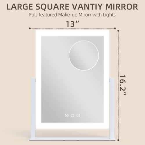 Image of FENNO Rectangular Makeup Vanity Mirror with Lights, 13x17 Inch, White