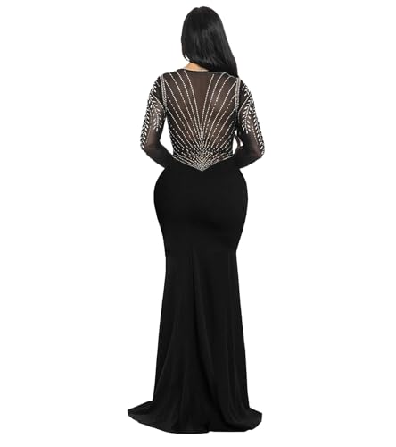 Image of PORRCEY Women's Sexy Elegant Rhinestone Bodycon Dress Hot Drilling Clubwear