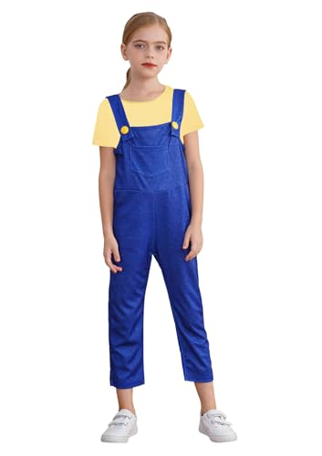 HULIJA Costume Di Carnevale Bambini Minion Top Giallo Camicia Manica Corta Salopette Blu Tuta Carnevale Mottoparty Cosplay Outfit Giallo 5-6 anni