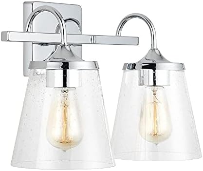 Capital Lighting 139122CH-496 Jayne Mid-Century seeded Cone Glass Bath Vanity Wall Mount, 2-Light 200 Total Watts, 11" H x 15" W, Chrome