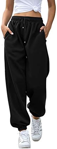 Womens Joggers Sweatpants Cinch Bottom Pockets High Waist Sporty Gym Athletic Fit Jogger Pants Lounge Trousers Black Large
