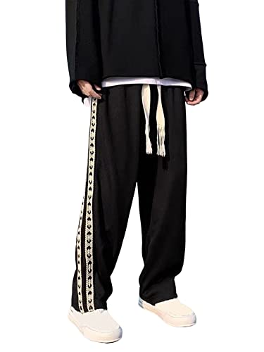 Floerns Men's Drawstring Waist Pants Tie Front Wide Leg Loose Fit Trousers