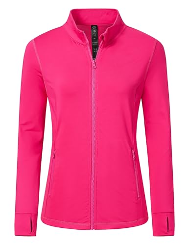MoFiz Sportjacke Damen Leicht Trainingsjacke Mikrofleece Sweatjacke Wandershirt mit Reißverschluss Rosa-B M