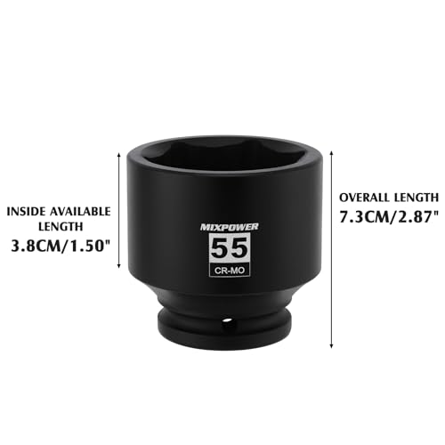 Image of MIXPOWER 3 /4 inch Drive Shallow Impact Socket, 55mm, CR-MO, Metric, 6 Point, Axle Nut Impact Grade Socket for Easy Removal