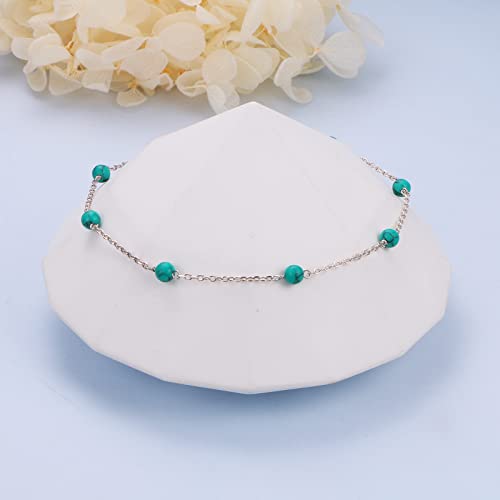 Beach Anklets For Women, 925 Sterling Silver Antique Boho Beach Foot Chain Faux Turquoise Minimalist Beaded Ankle Bracelet Gift For Women Girls, 9-11 Inch #TOP3