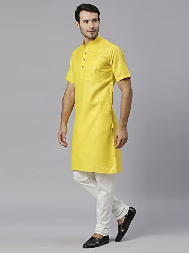 Image of Rajubhai Hargovindas Men's Pure Cotton Woven Design Half Sleeve Kurta