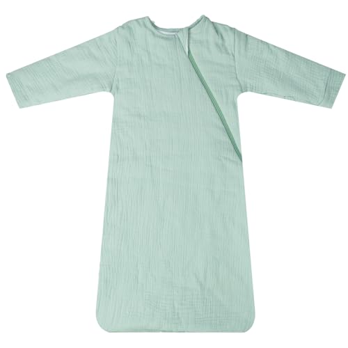 Image of Dormlony Muslin cotton Baby Long Sleeve Sleeping Bag,Unisex Sleep Sack with 2- Way Zipper for Easy Diaper Changes 1.0TOG,(0-6 Months,Blue)