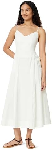 Amazon Essentials Women's Fit & Flare Thin Strap Cotton Poplin Mi...