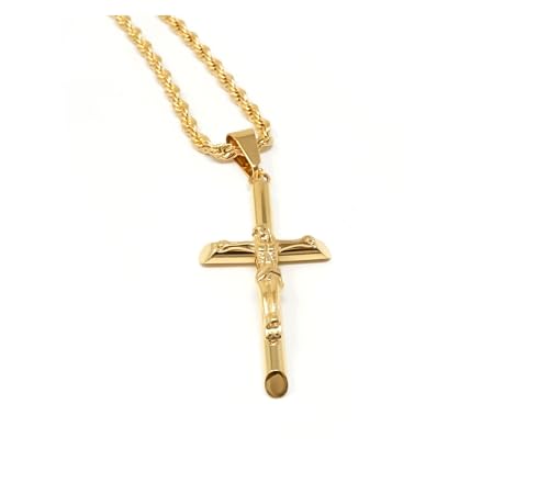 14K Gold Rope Chain Crucifix Style Cross Pendant Necklace 3MM Cross Necklace Clasp for MEN, HUSBAND Thin for Charms Miami Cuban Link Diamond Cut Religious