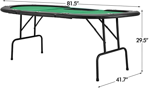 ECOTOUGE Poker Table with Stainless Steel Cup Holder, Oval Casino Leisure Table, Top Texas Hold'em Poker Table for 10 Player w/Leg, Green Felt