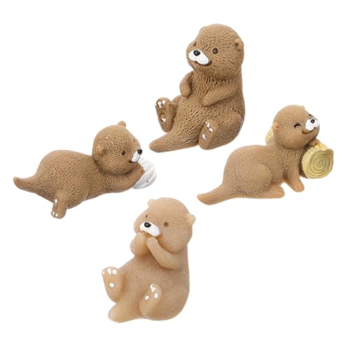 CORHAD 4 Piezas Figuras Miniatura de Nutrias Resina para Decoración de Tartas Accesorios para Micro Paisajes Adornos para Suculentas y Proyectos DIY Regalos para Estudiantes