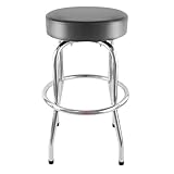 Ruedamann 29' H Swivel Bar Stool, Black Leatherette Padded Seat, Chrome Frame, Holds Up to 300 lbs, Shop Stool for Kitchen, Home Bar