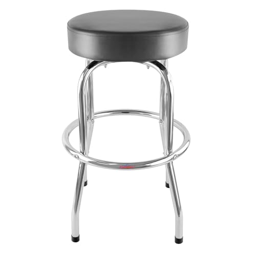 Image of Ruedamann 29 inch H Swivel Bar Stool, Black Leatherette Padded Seat, Chrome Frame, Holds Up to 300 lbs, Shop Stool for Kitchen, Home Bar