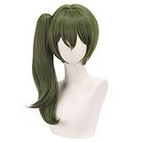 Anime Mage Übel Ubel Wig Dark Green Short Base with a Side Clip on Ponytail Party Hair Halloween Cosplay Props Accessory