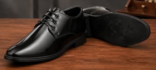Image of High-Gloss Formal Derby Shoes, Patent Synthetic Upper, Airmix Sole, for Tuxedos and Formal Suits, Black-Tie Events
