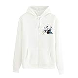 Lazzboy Gedruckter Mantel Loser Oansatz Reißverschluss Damen Pullover Fleece Langarm Sweatshirt Rollkragen Halber Jacke Coat Top Outwear Mit Taschen(Weiß,XL)