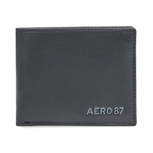 Image of Aeropostale Men's SLIMFOLD Wallet Malibu - Black | Debossed Buff Leather | Ultra-Slim Profile | Ideal for Gifting
