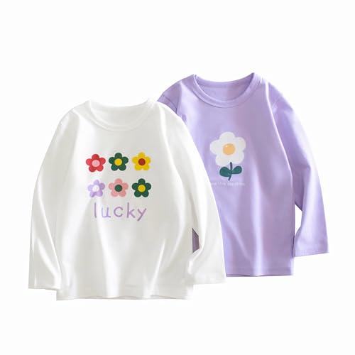 100% Cotton Girls T-Shirt 2-Pack Cute Tops Casual Soft Printed Toddlers Tees Layering 18Months-8Years