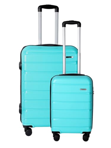 Image of Teakwood Leathers Unisex 8 Wheels Trolley Bag, Hard Cabin with Zipper Closure, Adjustable Push Button & Cross Side Strap, Lock System 360 Degree (55CM, 65 CM, Aqua Green)