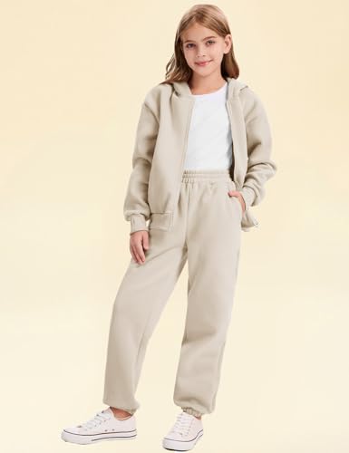 Flygo Girls Boys Fleece Sweatsuit 2 Piece Jogger Sets Zip Up Hooded Sweatshirts and Sweatpants with Pockets4