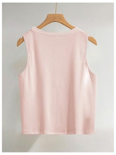 GORGLITTER Women's Pearl Beaded Top Sleeveless Crewneck Knitted Sweater Vest Dressy Elegant Business Casual Tops2