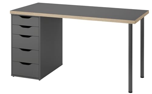 LAGKAPTEN/Alex Desk, Grey/Wood Effect, 140x60 cm (55 1/8x23 5/8 "...