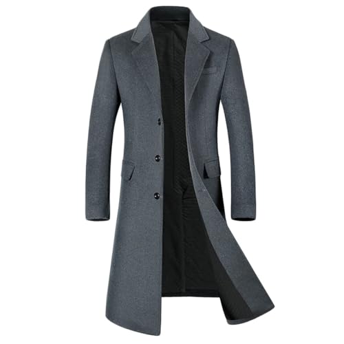 YOUTHUP Homme Manteau en Laine Hiver Long Chaud Trench-Coat Slim Casual élégant Simple Couleur Unie, Gris(épais), XS