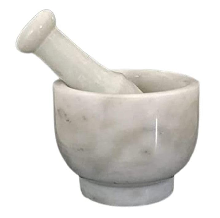 Image of Marble Mortar and Pestle Set 4 Inch Imam Dasta Ohkli Musal for Mashing Spices and Medicines (White)