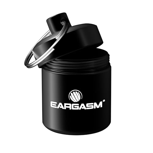 Eargasm Keychain Earplug Travel Carrying Case - Convenient Metal Waterproof Keychain Container Perfect for Traveling with Ear-Plugs, Pills, Medicine and Small Items On-The-Go - Black, 1.06 in x 1.6 in