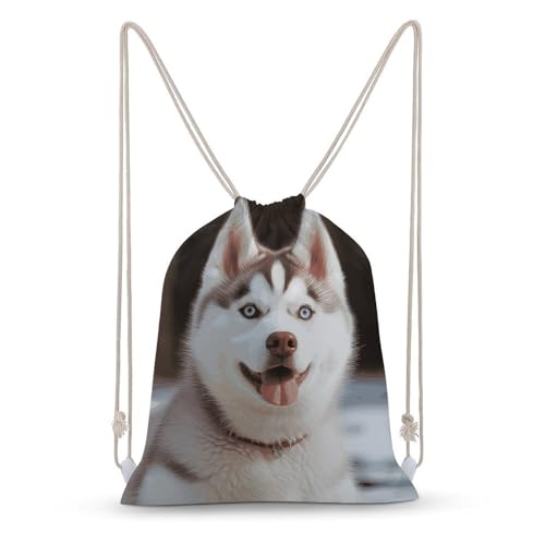 Canvas Drawstring Backpacks Husky Piquant Dog Sports Gym Pull String Bags Lightweight for Men Women