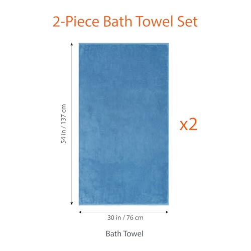 Amazon basics 2 piece Lightweight quick-dry bath towel, 100% cotton, Lake Blue, 54" x 30"