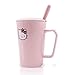 Finex Hello Kitty All Over Pink Ceramic Coffee Mug Water Cup Set with Lid and Spoon